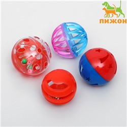 Набор из 4 шариков для кошек, микс цветов